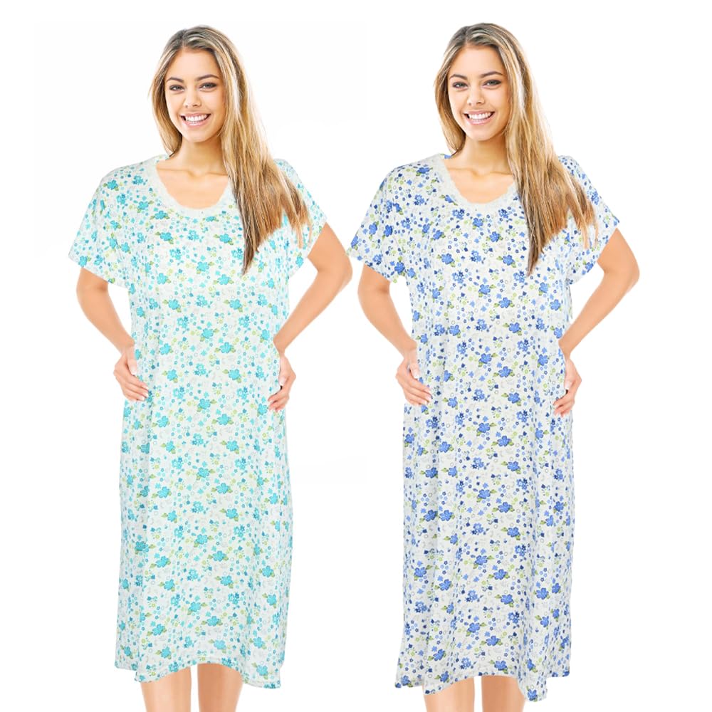 JEFFRICO Womens 2 Pack Nightgowns Short Sleeve Sleepwear Soft Pajama Dress Nightshirts