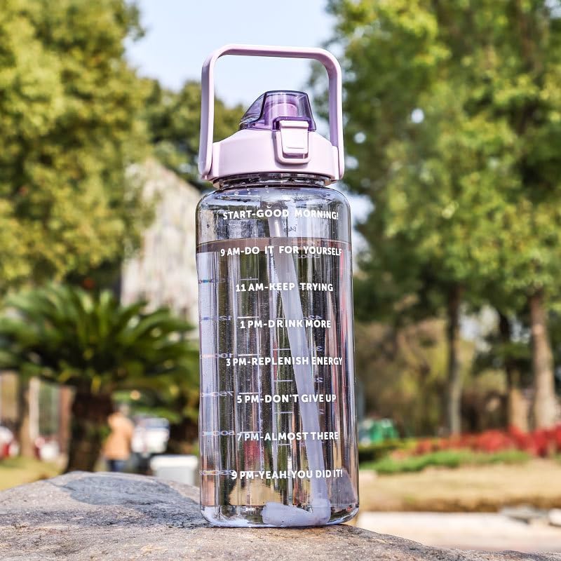 2 Liter BPA-Free Motivational Water Bottle with Time Markers, Flip-Top Lid and Carry Handle – Leakproof Reusable Bottle