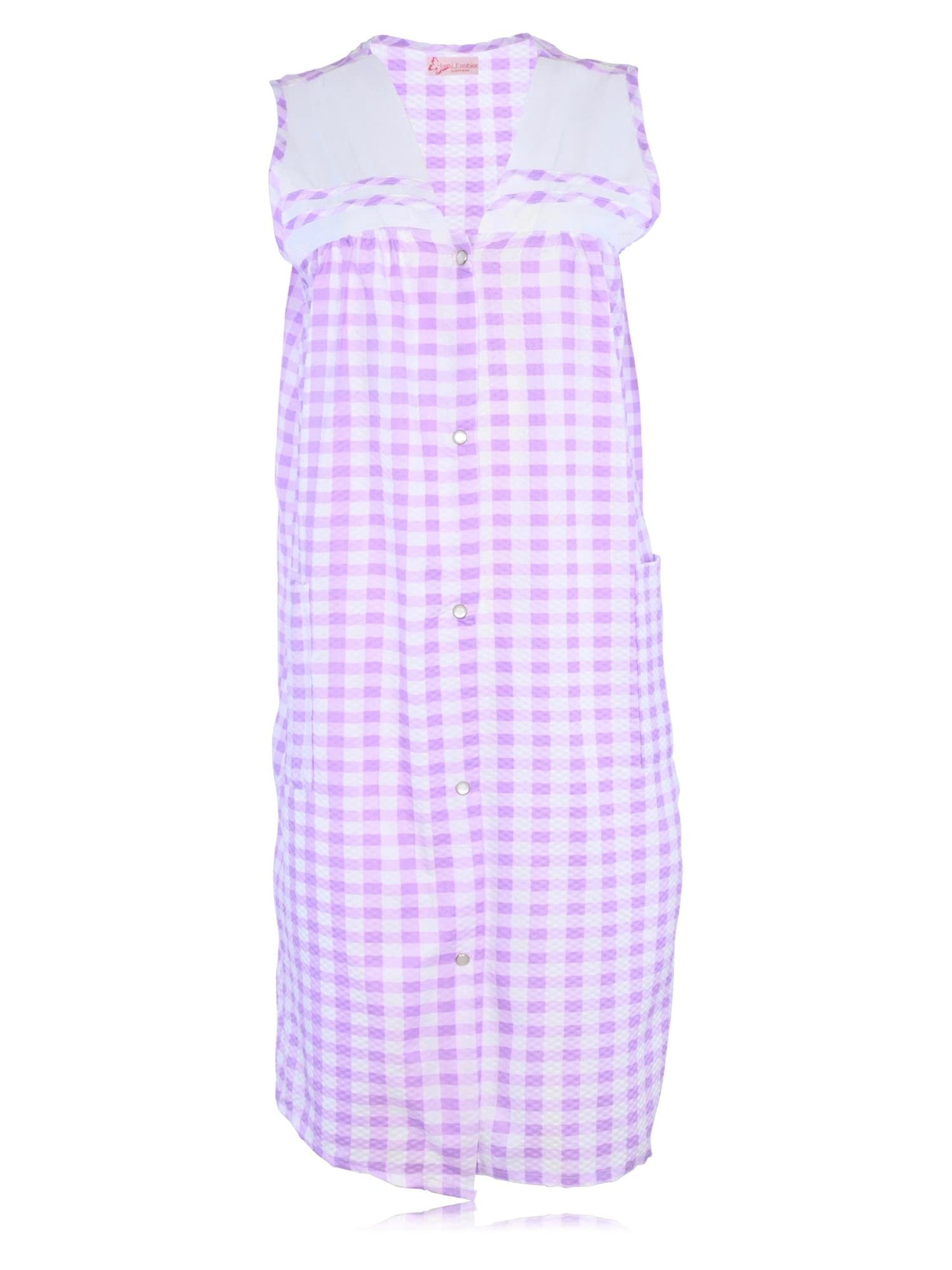 JEFFRICO House Dresses for Women with Pockets - Lightweight Breathable Sleeveless Muumuu & Nightgowns - Snap Front Housecoat and Dusters for Women