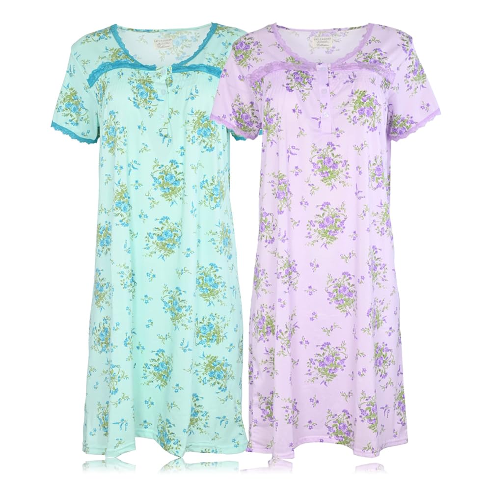JEFFRICO Womens 2 Pack Nightgowns Short Sleeve Sleepwear Soft Pajama Dress Nightshirts