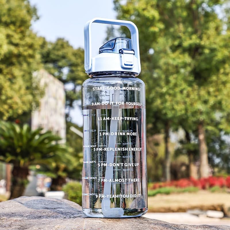 2 Liter BPA-Free Motivational Water Bottle with Time Markers, Flip-Top Lid and Carry Handle – Leakproof Reusable Bottle