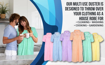 JEFFRICO House Dresses for Women with Pockets - Lightweight Breathable Short Sleeve Muumuu & Nightgowns - Snap Front Housecoat and Dusters for Women