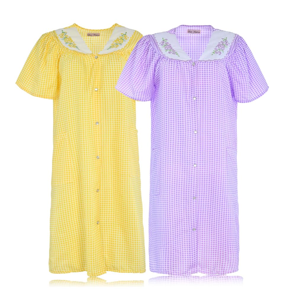 JEFFRICO 2 Pack House Dresses for Women with Pockets - Lightweight Breathable Short Sleeve Muumuu & Nightgowns - Women's Dusters