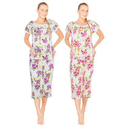 JEFFRICO Pajamas For Women 2 Pack Capri Set Sleepwear Soft Pajamas Short Sleeve Pajamas Sleepshirt With Capri Pants