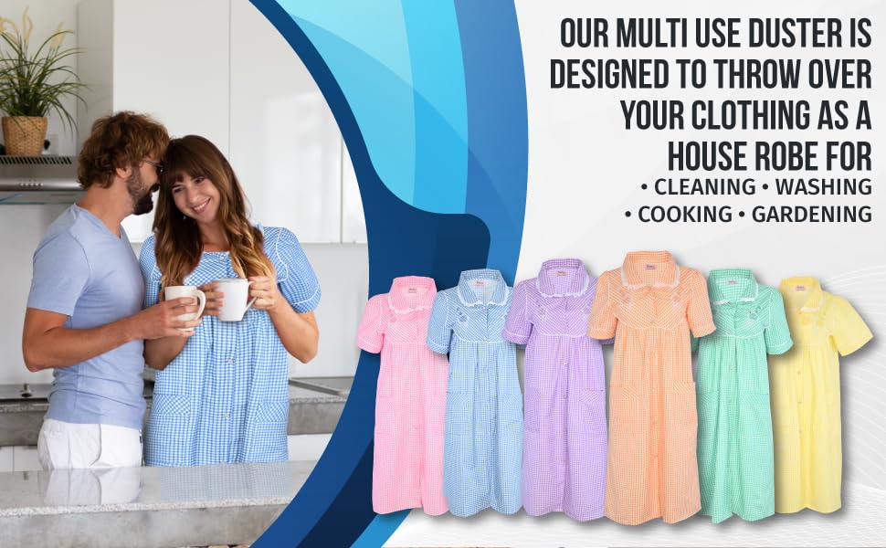 JEFFRICO House Dresses for Women with Pockets - Lightweight Breathable Short Sleeve Muumuu & Nightgowns - Snap Front Housecoat and Dusters for Women