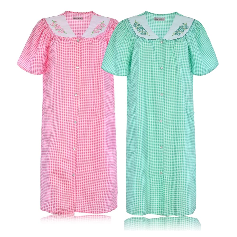 JEFFRICO 2 Pack House Dresses for Women with Pockets - Lightweight Breathable Short Sleeve Muumuu & Nightgowns - Women's Dusters