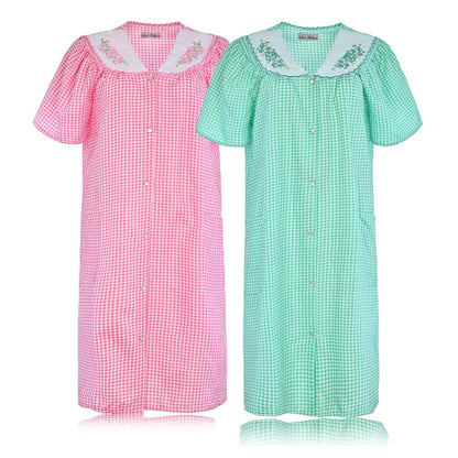 JEFFRICO 2 Pack House Dresses for Women with Pockets - Lightweight Breathable Short Sleeve Muumuu & Nightgowns - Women's Dusters