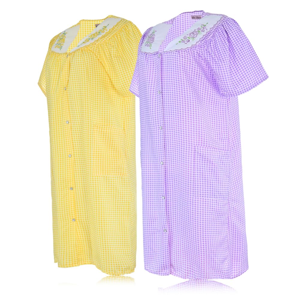 JEFFRICO 2 Pack House Dresses for Women with Pockets - Lightweight Breathable Short Sleeve Muumuu & Nightgowns - Women's Dusters