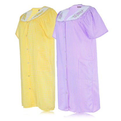 JEFFRICO 2 Pack House Dresses for Women with Pockets - Lightweight Breathable Short Sleeve Muumuu & Nightgowns - Women's Dusters