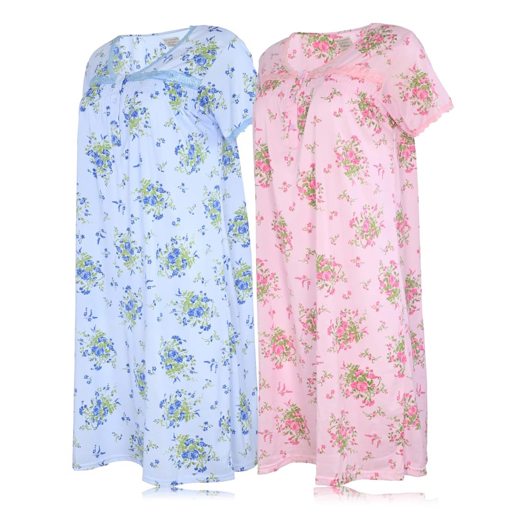 JEFFRICO Womens 2 Pack Nightgowns Short Sleeve Sleepwear Soft Pajama Dress Nightshirts