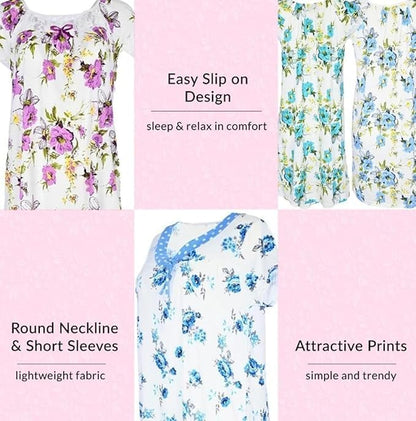JEFFRICO Womens 2 Pack Nightgowns Short Sleeve Sleepwear Soft Pajama Dress Nightshirts