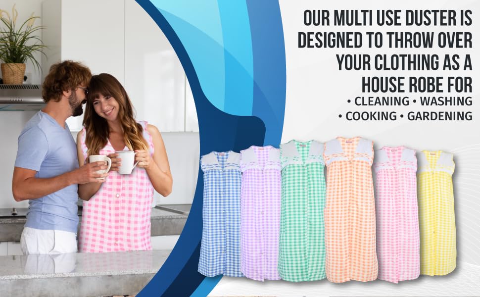 JEFFRICO House Dresses for Women with Pockets - Lightweight Breathable Sleeveless Muumuu & Nightgowns - Snap Front Housecoat and Dusters