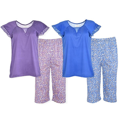 JEFFRICO Pajamas For Women 2 Pack Capri Set Sleepwear Soft Pajamas Short Sleeve Pajamas Sleepshirt With Capri Pants