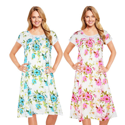 JEFFRICO Womens 2 Pack Nightgowns Short Sleeve Sleepwear Soft Pajama Dress Nightshirts