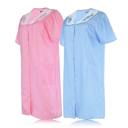 JEFFRICO 2 Pack House Dresses for Women with Pockets - Lightweight Breathable Short Sleeve Muumuu & Nightgowns - Women's Dusters