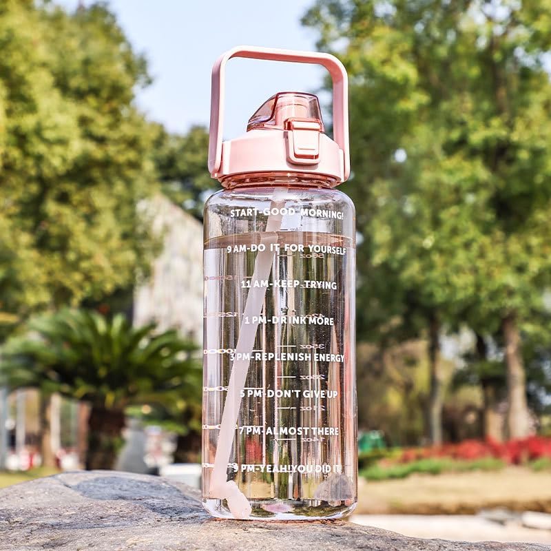 2 Liter BPA-Free Motivational Water Bottle with Time Markers, Flip-Top Lid and Carry Handle – Leakproof Reusable Bottle