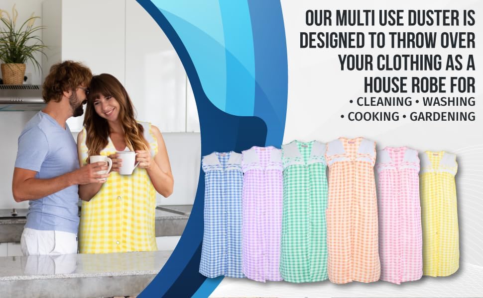 JEFFRICO House Dresses for Women with Pockets - Lightweight Breathable Sleeveless Muumuu & Nightgowns - Snap Front Housecoat and Dusters