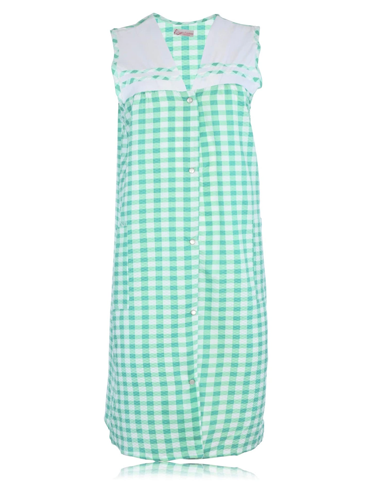 JEFFRICO House Dresses for Women with Pockets - Lightweight Breathable Sleeveless Muumuu & Nightgowns - Snap Front Housecoat and Dusters for Women