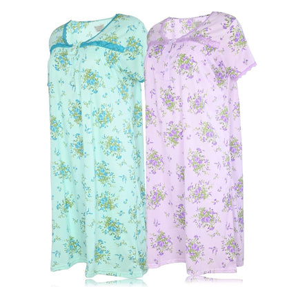 JEFFRICO Womens 2 Pack Nightgowns Short Sleeve Sleepwear Soft Pajama Dress Nightshirts