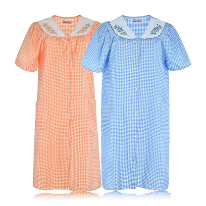 JEFFRICO 2 Pack House Dresses for Women with Pockets - Lightweight Breathable Short Sleeve Muumuu & Nightgowns - Women's Dusters
