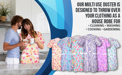 JEFFRICO House Dresses for Women with Pockets - Lightweight Breathable Short Sleeve Muumuu & Nightgowns - Snap Front Housecoat and Dusters for Women
