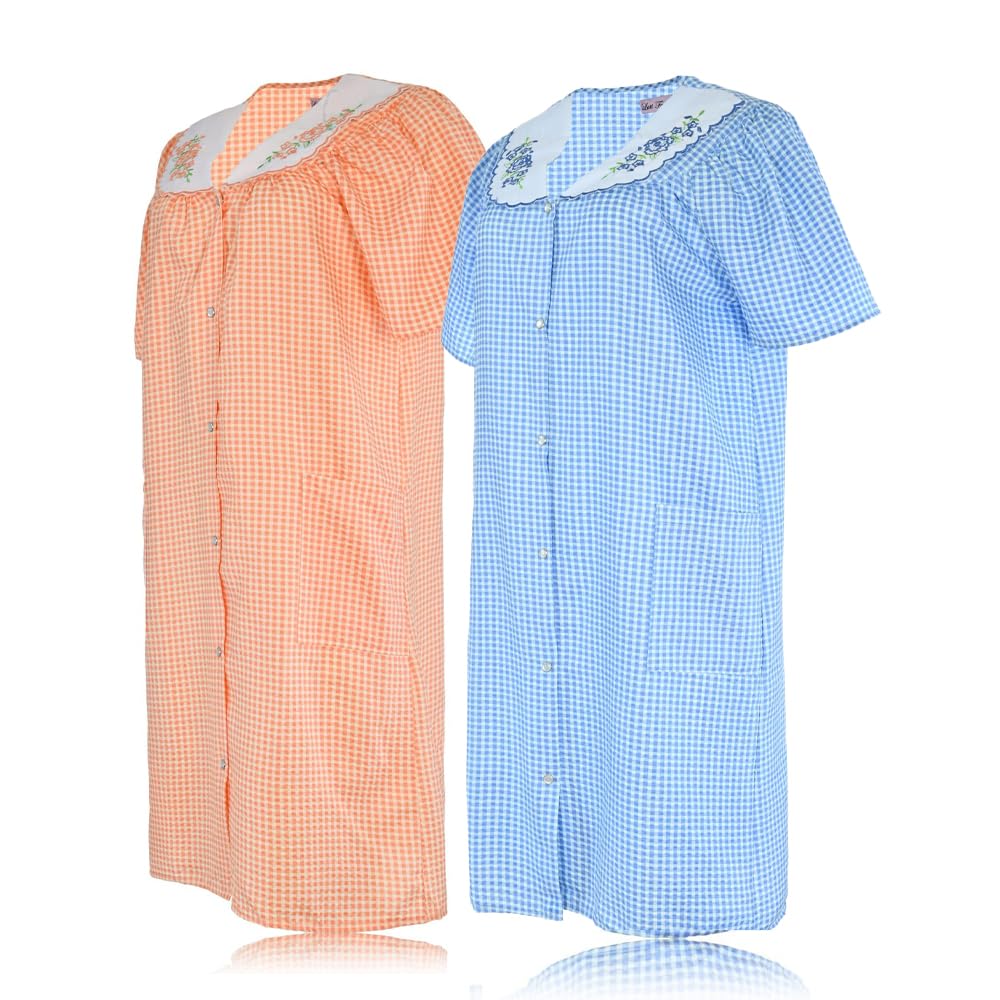 JEFFRICO 2 Pack House Dresses for Women with Pockets - Lightweight Breathable Short Sleeve Muumuu & Nightgowns - Women's Dusters