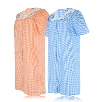JEFFRICO 2 Pack House Dresses for Women with Pockets - Lightweight Breathable Short Sleeve Muumuu & Nightgowns - Women's Dusters