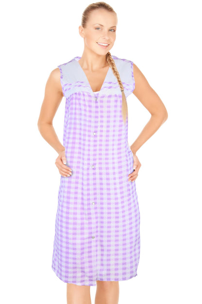 JEFFRICO House Dresses for Women with Pockets - Lightweight Breathable Sleeveless Muumuu & Nightgowns - Snap Front Housecoat and Dusters