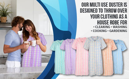 JEFFRICO House Dresses for Women with Pockets - Lightweight Breathable Short Sleeve Muumuu & Nightgowns - Snap Front Housecoat and Dusters for Women