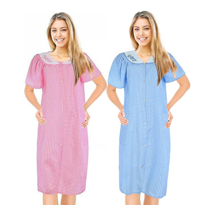 JEFFRICO 2 Pack House Dresses for Women with Pockets - Lightweight Breathable Short Sleeve Muumuu & Nightgowns - Women's Dusters
