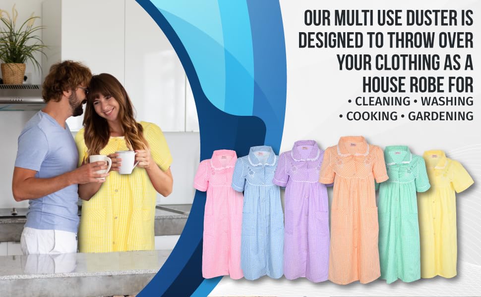 JEFFRICO House Dresses for Women with Pockets - Lightweight Breathable Short Sleeve Muumuu & Nightgowns - Snap Front Housecoat and Dusters for Women