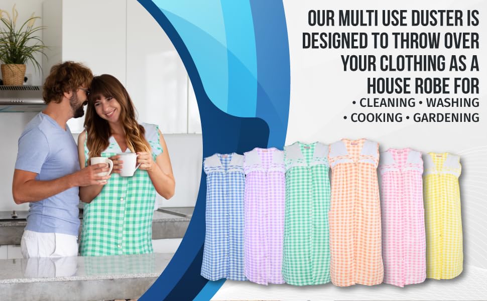 JEFFRICO House Dresses for Women with Pockets - Lightweight Breathable Sleeveless Muumuu & Nightgowns - Snap Front Housecoat and Dusters