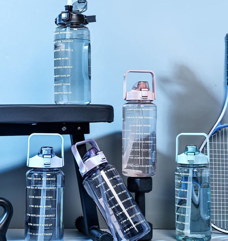 2 Liter BPA-Free Motivational Water Bottle with Time Markers, Flip-Top Lid and Carry Handle – Leakproof Reusable Bottle