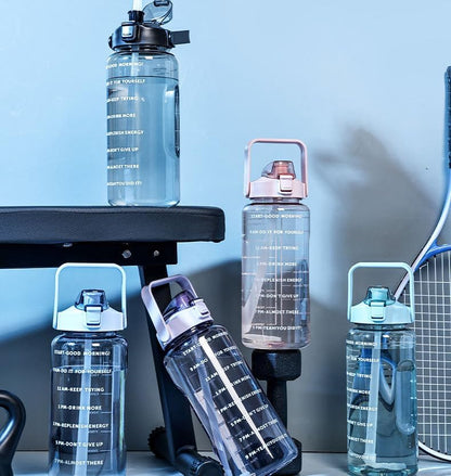 2 Liter BPA-Free Motivational Water Bottle with Time Markers, Flip-Top Lid and Carry Handle – Leakproof Reusable Bottle