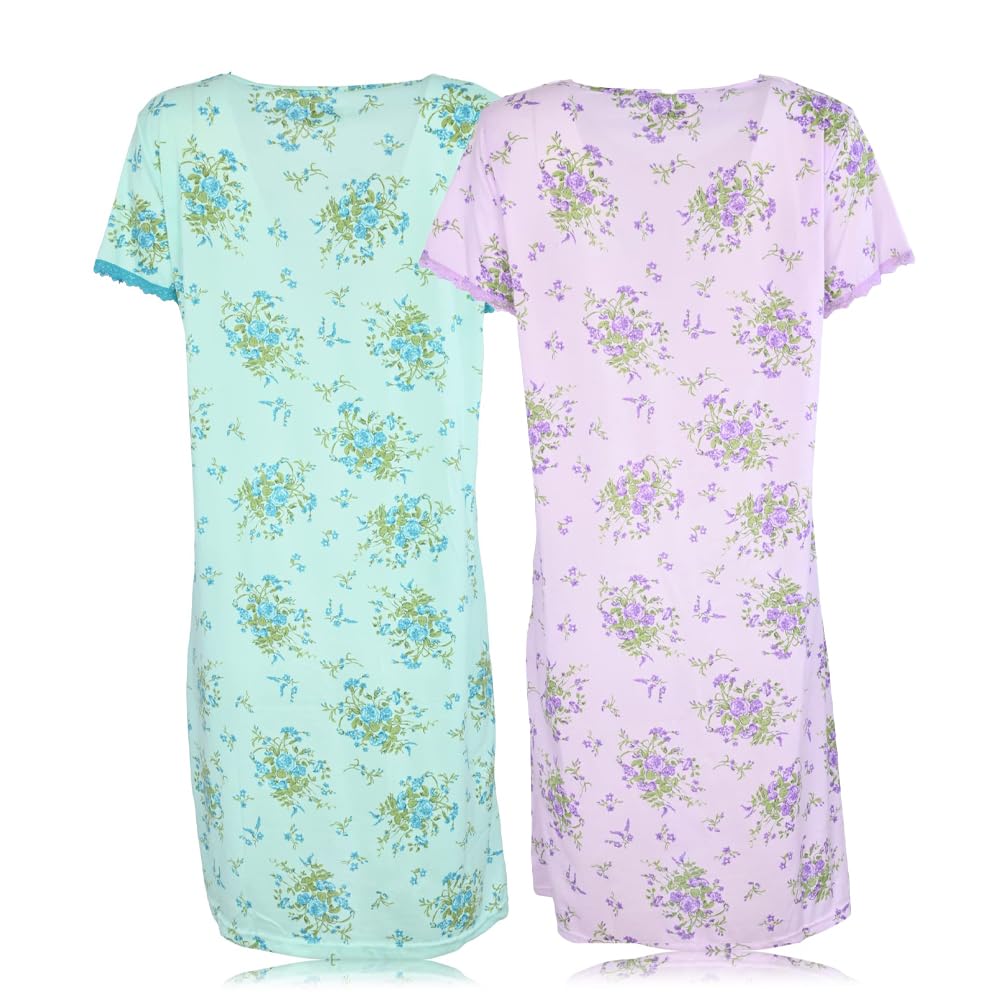 JEFFRICO Womens 2 Pack Nightgowns Short Sleeve Sleepwear Soft Pajama Dress Nightshirts