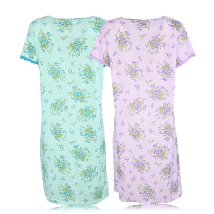 JEFFRICO Womens 2 Pack Nightgowns Short Sleeve Sleepwear Soft Pajama Dress Nightshirts
