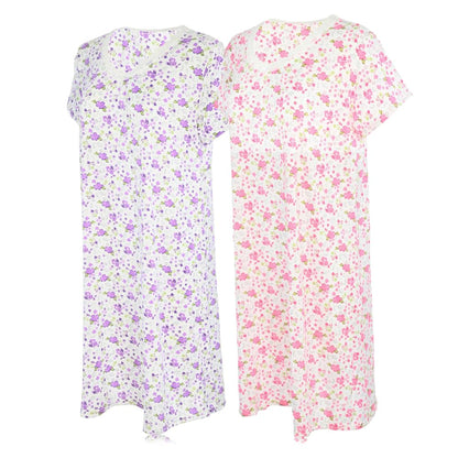 JEFFRICO Womens 2 Pack Nightgowns Short Sleeve Sleepwear Soft Pajama Dress Nightshirts