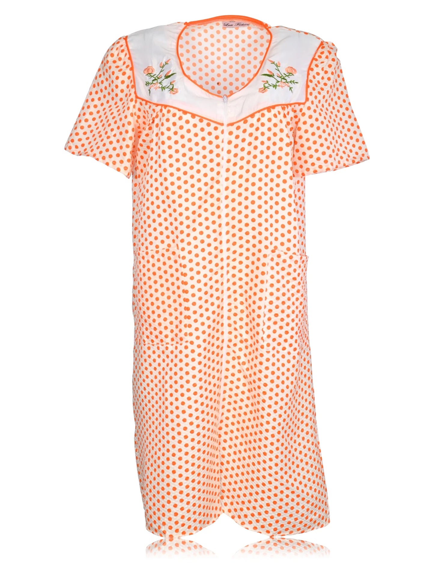 JEFFRICO House Dresses for Women with Pockets - Lightweight Breathable Short Sleeve Muumuu & Nightgowns - Zipper Front Housecoat and Dusters for Women