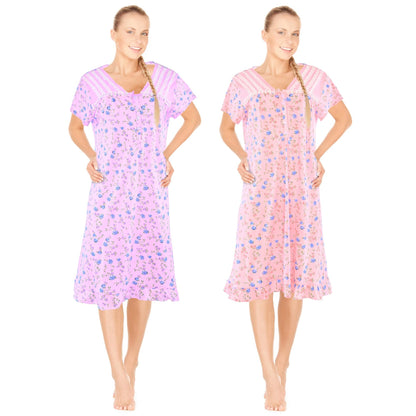 JEFFRICO Womens 2 Pack Nightgowns Short Sleeve Sleepwear Soft Pajama Dress Nightshirts