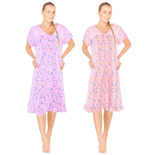 JEFFRICO Womens 2 Pack Nightgowns Short Sleeve Sleepwear Soft Pajama Dress Nightshirts