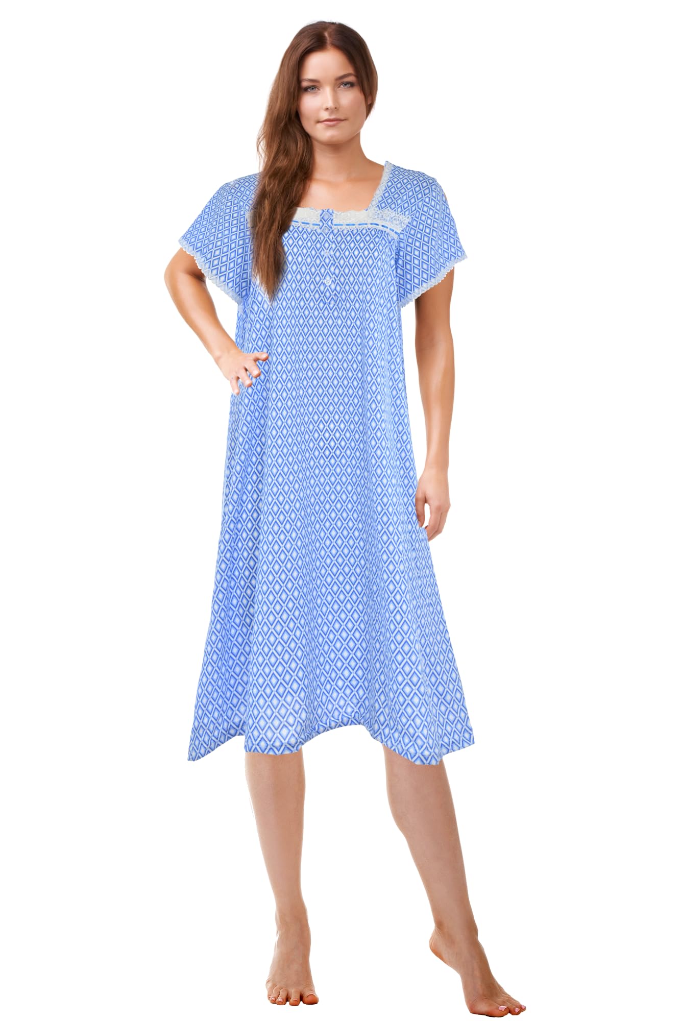 JEFFRICO Womens Nightgowns Short Sleeve Sleepwear Soft Pajama Dress Nightshirts