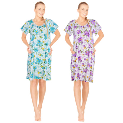 JEFFRICO Womens 2 Pack Nightgowns Short Sleeve Sleepwear Soft Pajama Dress Nightshirts