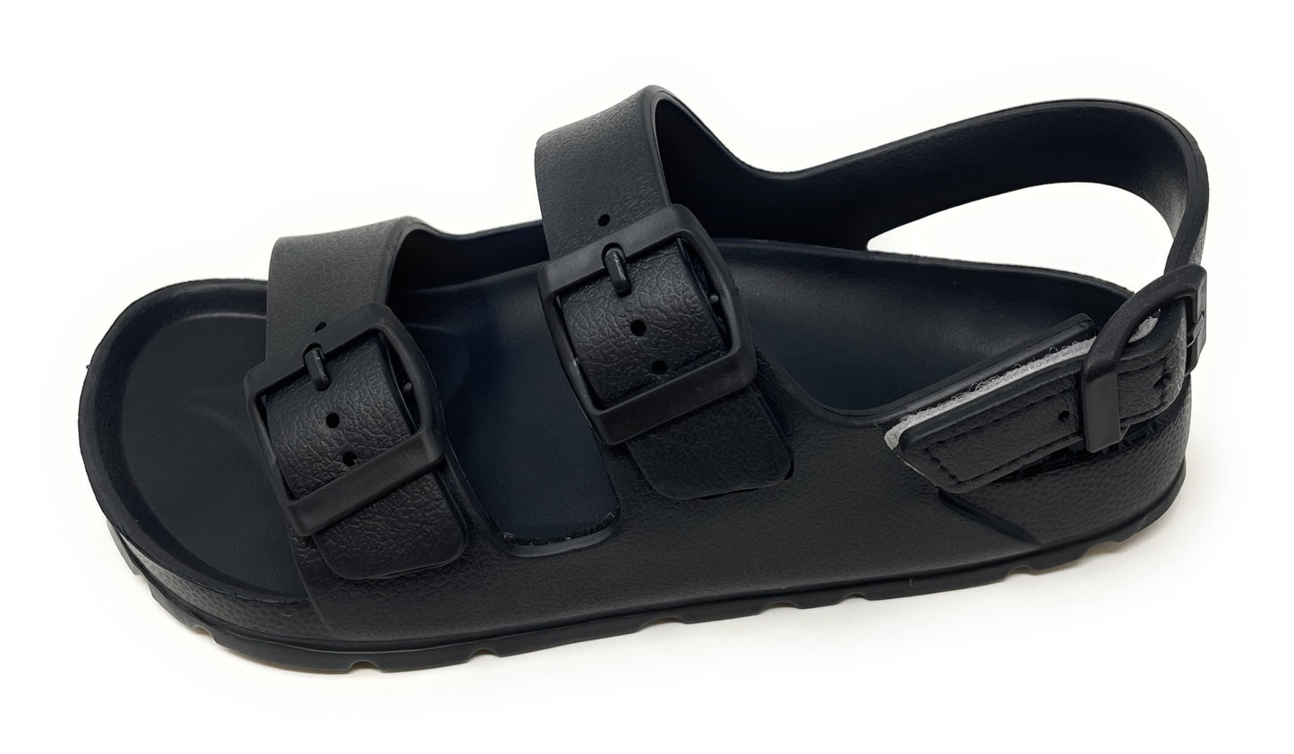JEFFRICO Boys Comfort Double Buckle Sandals Kids Adjustable Back Strap EVA Water Sandals Slides