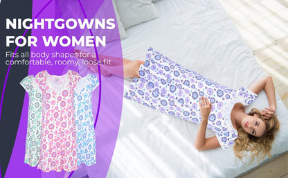 JEFFRICO Womens 2 Pack Nightgowns Short Sleeve Sleepwear Soft Pajama Dress Nightshirts