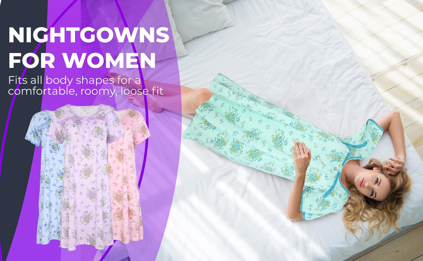 JEFFRICO Womens Nightgowns Short Sleeve Sleepwear Soft Pajama Dress Nightshirts