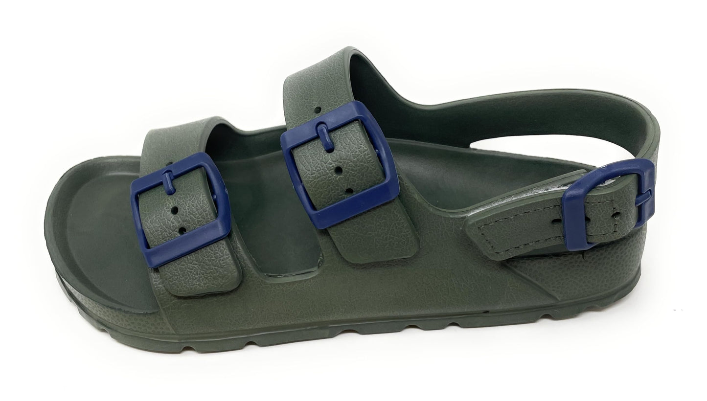 JEFFRICO Boys Comfort Double Buckle Sandals Kids Adjustable Back Strap EVA Water Sandals Slides