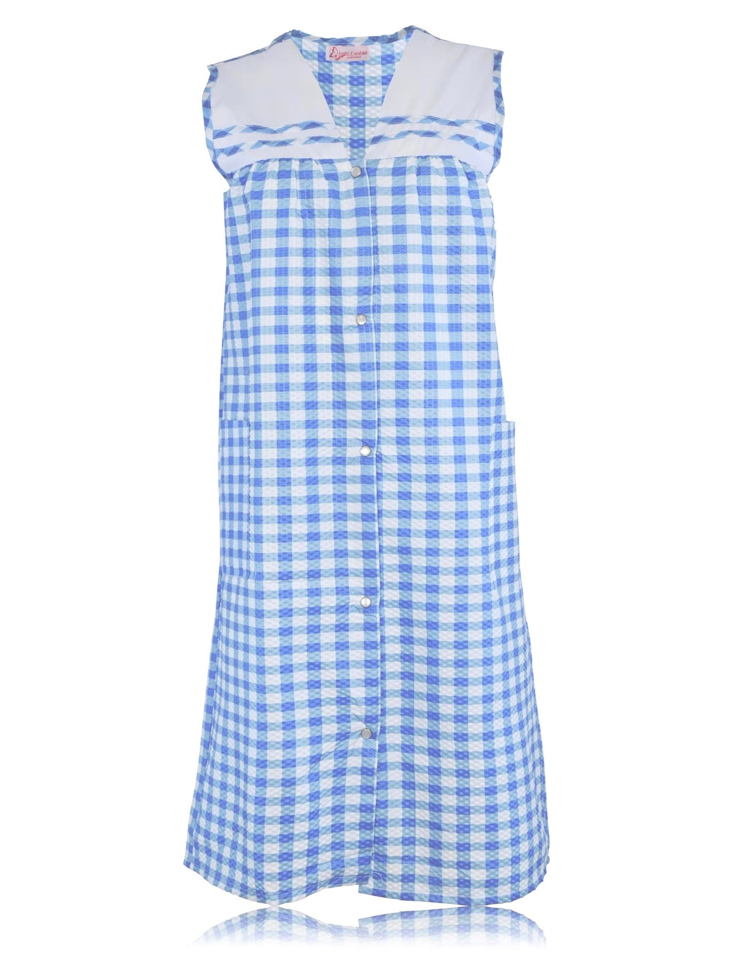 JEFFRICO House Dresses for Women with Pockets - Lightweight Breathable Sleeveless Muumuu & Nightgowns - Snap Front Housecoat and Dusters for Women