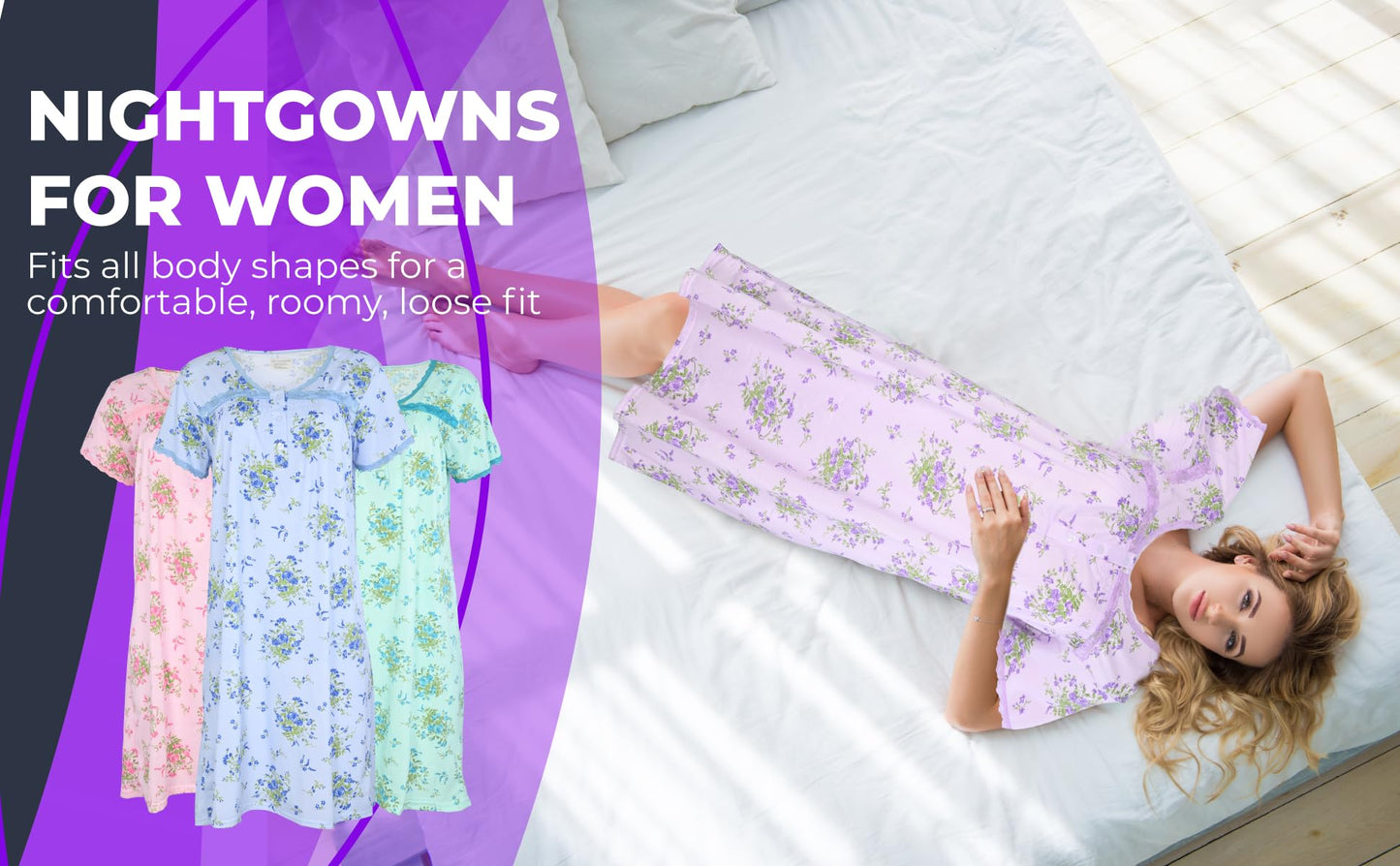 JEFFRICO Womens Nightgowns Short Sleeve Sleepwear Soft Pajama Dress Nightshirts