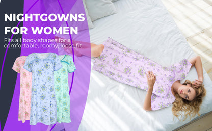 JEFFRICO Womens Nightgowns Short Sleeve Sleepwear Soft Pajama Dress Nightshirts
