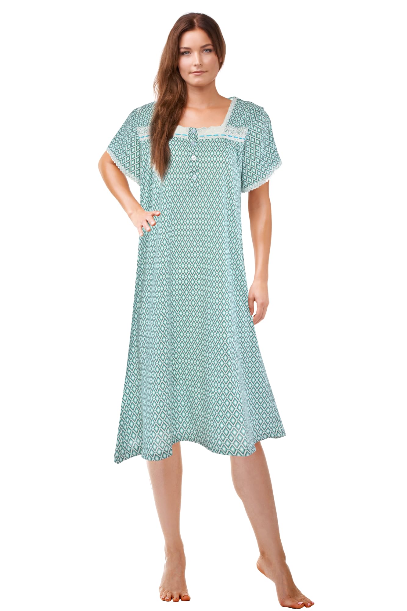 JEFFRICO Womens Nightgowns Short Sleeve Sleepwear Soft Pajama Dress Nightshirts